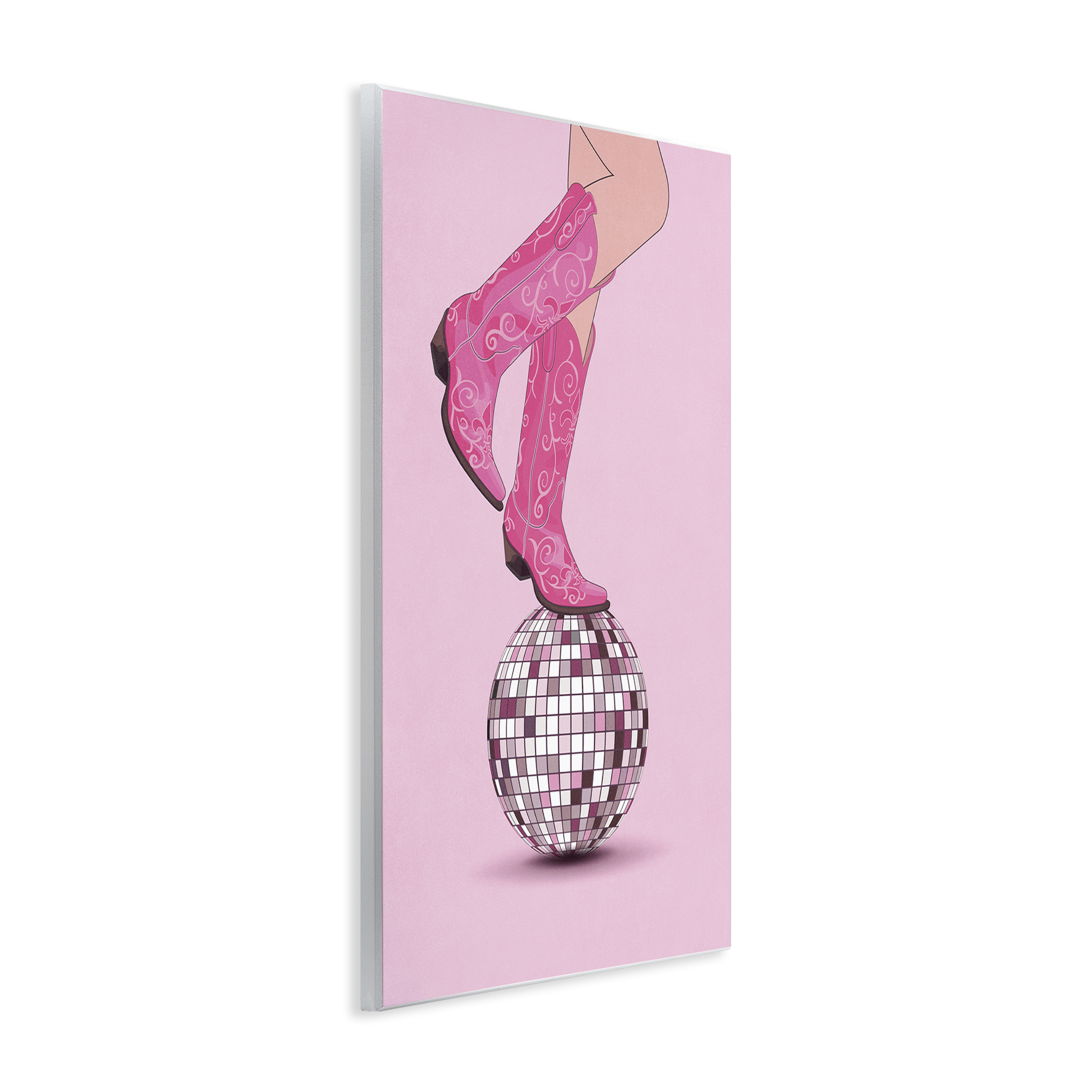 Stupell Industries Pink Cowgirl on Disco Ball People Painting Unframed Art Print Wall Art, 13 x 19