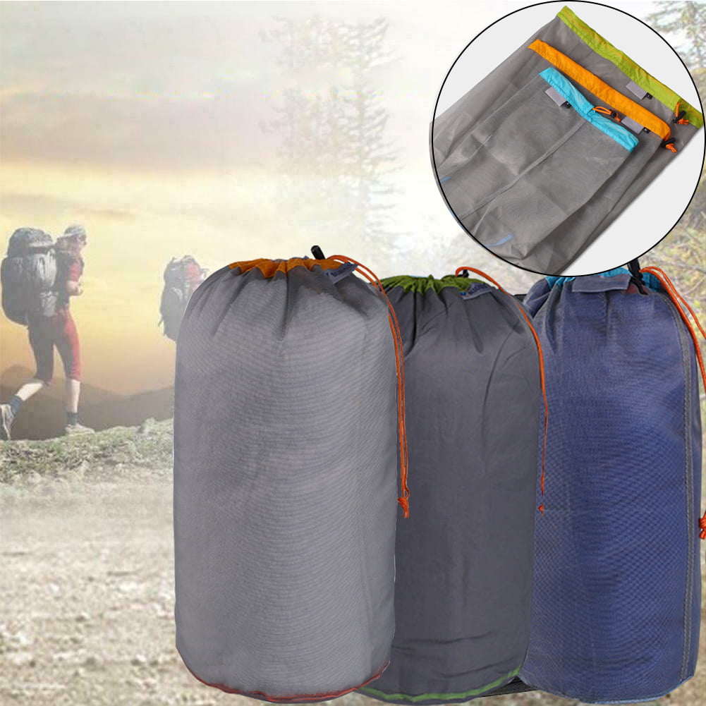 Stuff Sack Ultralight Camping Mesh Drawstring Storage Bag Round Bottom Travel 