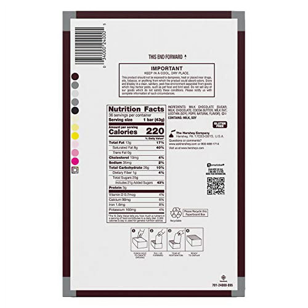 HERSHEY'S Milk Chocolate, Individually Wrapped Candy Bars, 1.55 oz (36 Count)