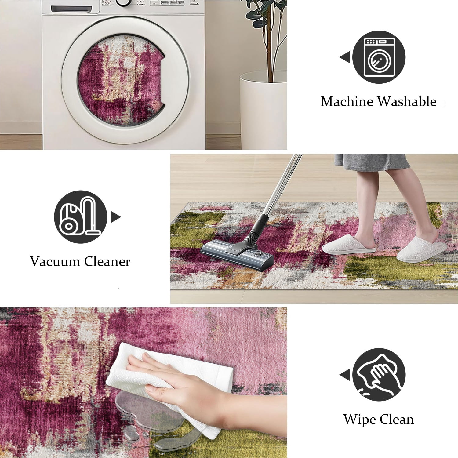 3 Piece Kitchen Rug Set, Non-Slip And Washable, Abstract Pattern Kitchen Hallway Rug, Soft And Comfortable, Suitable For Sinks, Floors, Entrances, Hallways and Bathrooms