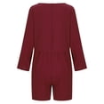 thumbnail image 5 of RKSTN Short Jumpsuits for Women Plus Size Long Sleeve V Neck Pleated Texture Baggy Beach Vacation Outfits for Women with Pockets (Wine ,XL), 5 of 6