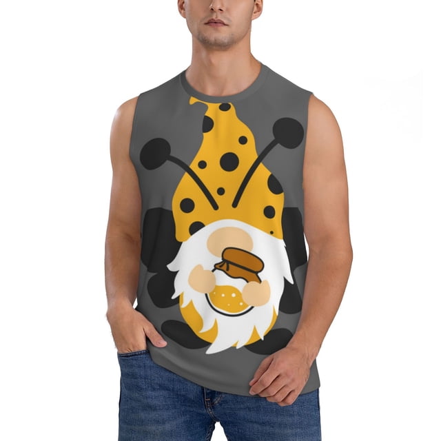 Fotbe Bee Gnome With Sunflower Men's Camiseta sin Mangas Estampada para Hombres, Playera Casual para Gimnasio, Entrenamiento, Playa-Small