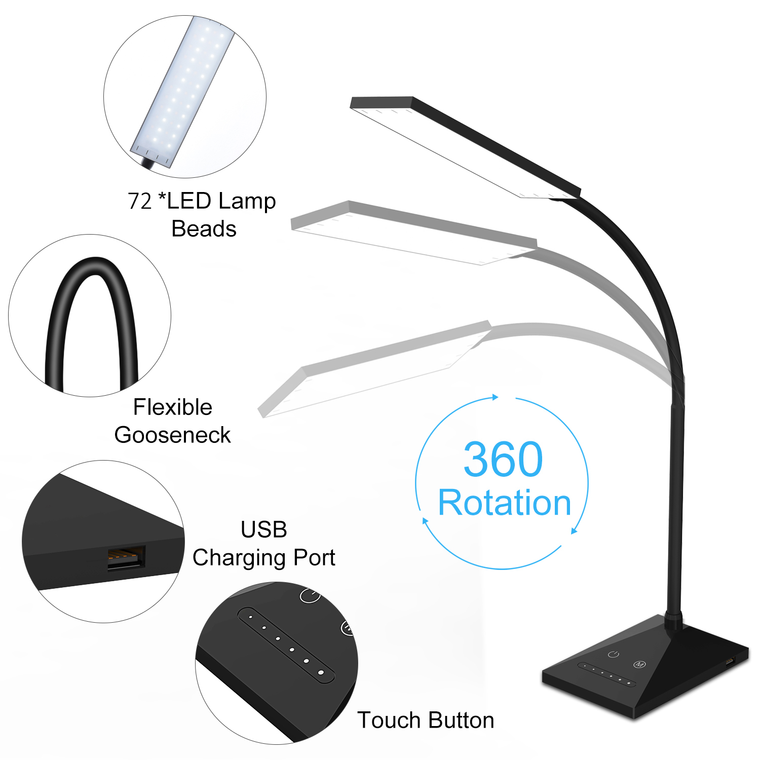 Kootion 12W LED Desk Lamp with USB Charging photo 8