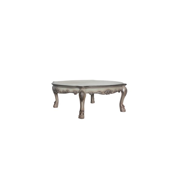 Coffee Table - Vintage Bone White, Wooden Bowed Top With Floral Motifs, Scalloped Apron, Oversized Claw Leg, Finish, No Storage, , Resin, Synthetic Wood White , & Raised