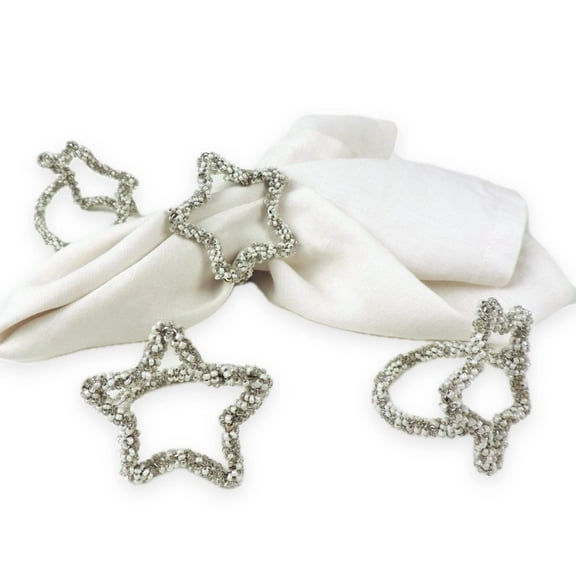 Star Attraction Napkin RingColor: Cream & SilverSize: 2.5"x2.5"Set of 4