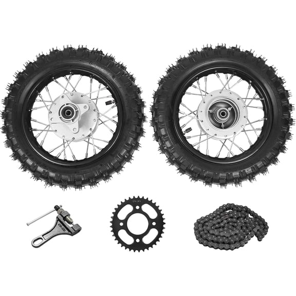 Miumaeov Front Rear Wheel Pair Set Fit For Honda CRF50 XR50 BBR KLX Dirt Bikes 2.5-10 Front and Rear Wheel Tire Assembly with Chain&Sprocket