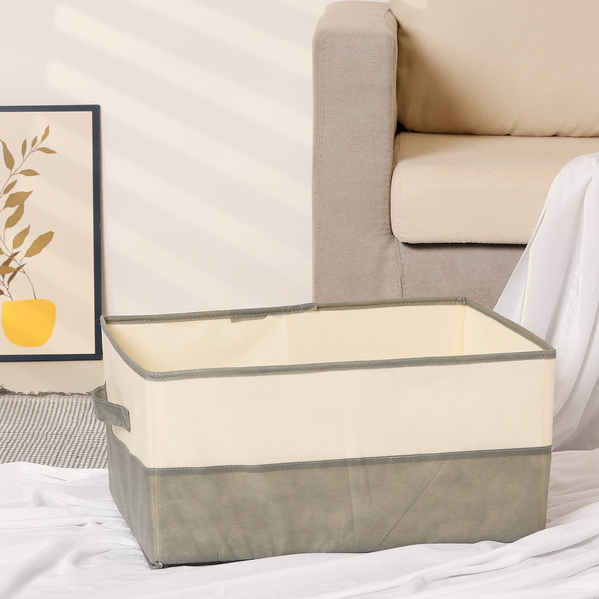 Unique Bargains Fabric Storage Cube Storage Bin Storage Basket Grey 19.7*12*8in