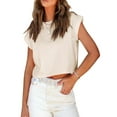 thumbnail image 3 of Women's Casual Round Neck Short Sleeve Soild Basic Crop Top T-Shirt, 3 of 6
