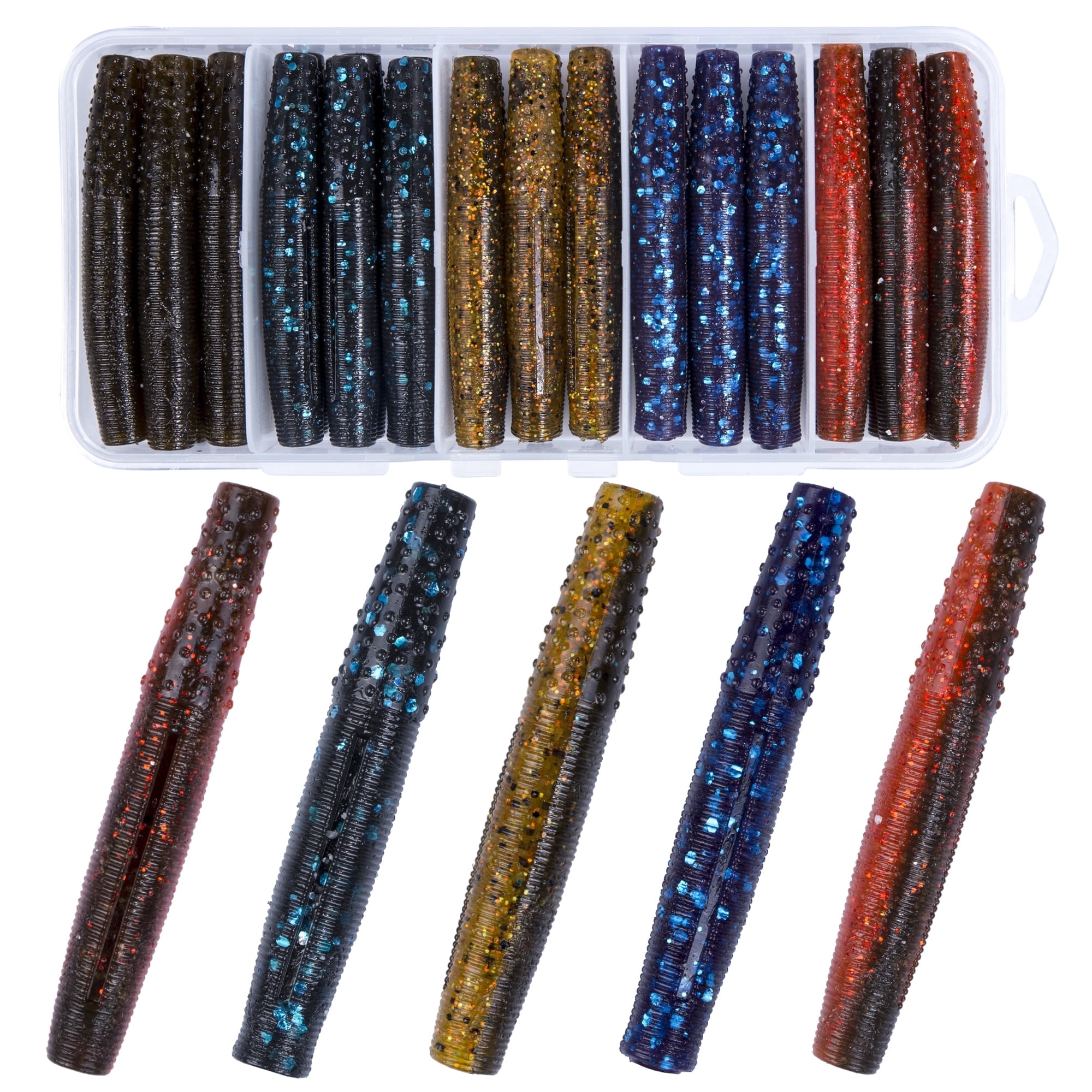 Bombrooster Soft Plastic Worm Fishing Lures Kit Finesse TRD Stick Worms and Ned Rig Baits with Jig Heads for Bass Fishing Freshwater Bass Soft Baits