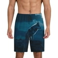 thumbnail image 1 of Balery Lonely Night Wolf Pantalones cortos de pijama de punto de algodón para hombre con cinturilla y bolsillos-4X-Large, 1 of 6