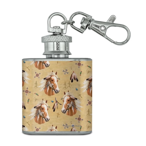 Palamino Horse Selfie Pattern Stainless Steel 1oz Mini Flask Key Chain
