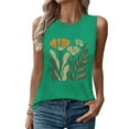 thumbnail image 4 of Women's Summer Tank Tops Trendy Flower Printed Crew Neck Sleeveless Shirts Casual Loose Fit Blouses Beach Tees (2XL, Green), 4 of 5