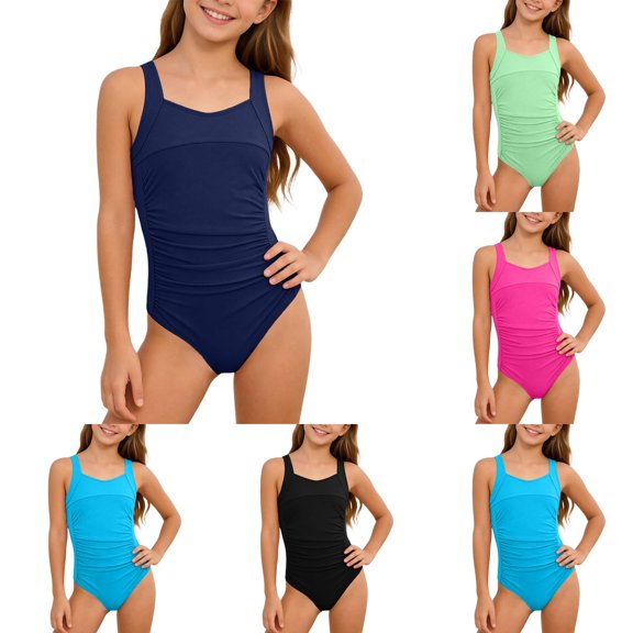 LYHaoo Girls Ruffle Sleeve Swimsuit High Waist Bathing With Wide Straps For Teen Youth,Girls One-Piece Swimsuit 10-11 Years