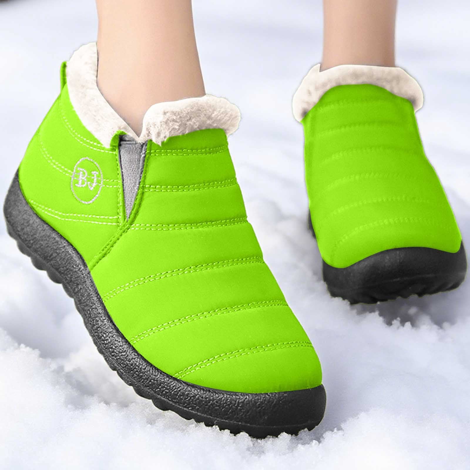Gyexs Women's Snow Boots Size 7.5, Winter Shoes for Men Lightweight, Fuzzy, Bungee, Moto, Round Toe, Outdoor Wear, Mint Green, Size 9