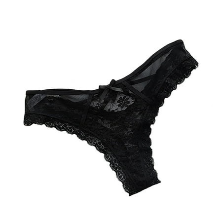 

NKOOGH Thong Bow Lace Panties Transparent G String Low-Waist Underwear Bottom Underwear трусики для интима Black M
