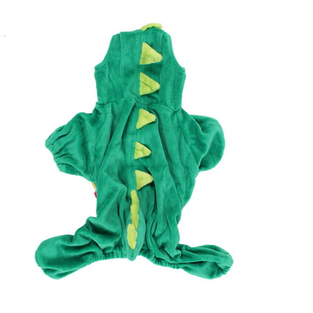 Pet Dog Doggy Dinosaur Shape Hoodie Sleeved Coat Clothes Hunter Green Size