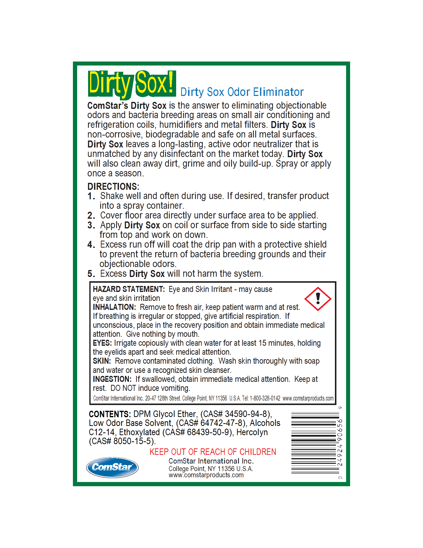 ComStar Dirty Sox Odor Neutralizer & Cleaner, 1 Gallon, Eliminates Dirty Socks Smell from Coils & Filters, Non-Corrosive, Long-Lasting HVAC Deodorizer for Small A/C, (Pack of 4)
