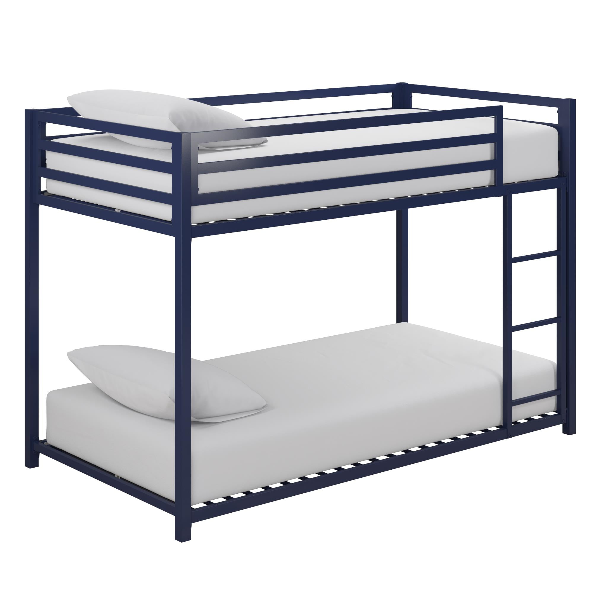 DHP Miles Low Bunk Bed for Kids, Twin Over Twin, Blue