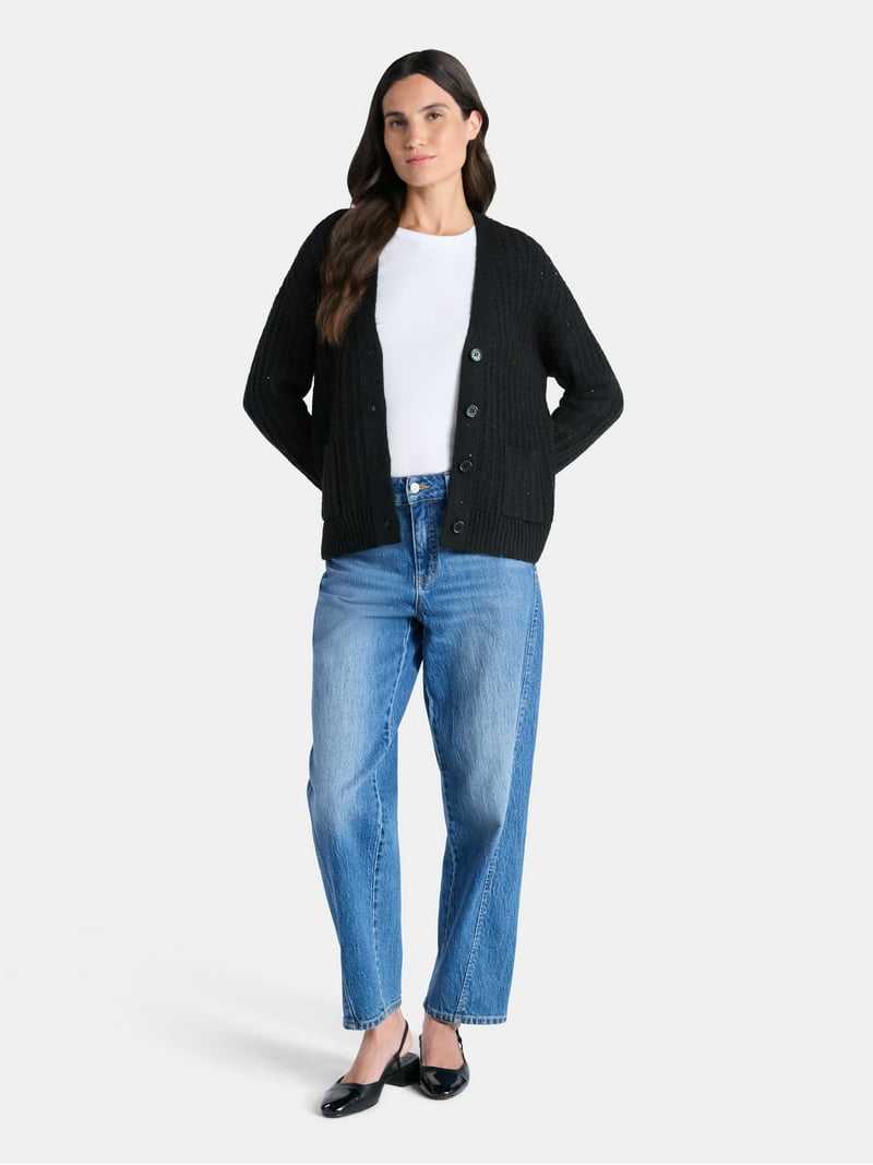 Time and Tru Women's Sequin Cardigan Sweater, Midweight, Sizes XS
