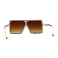 thumbnail image 4 of Girls Child Size Large Rhinestone Studded Flat Top Square Mob Sunglasses All Brown, 4 of 4