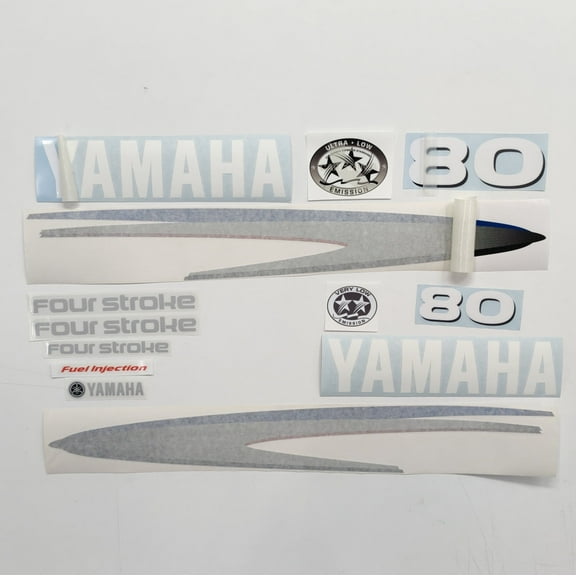411 Decals Aftermarket Replacement for Yamaha 80 Four Stroke (2002-2006) Gray-White Decal (Sticker) Set