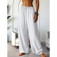 thumbnail image 5 of Women'S Loose Fit Solid Color Elastic Waist Pocket Straight Leg Casual Pants White XXL, 5 of 8