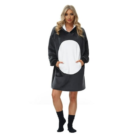 

wsevypo Women Wearable Blanket Long Sleeve Hooded Cartoon Animal Winter Home Loose Warm Sleepwear