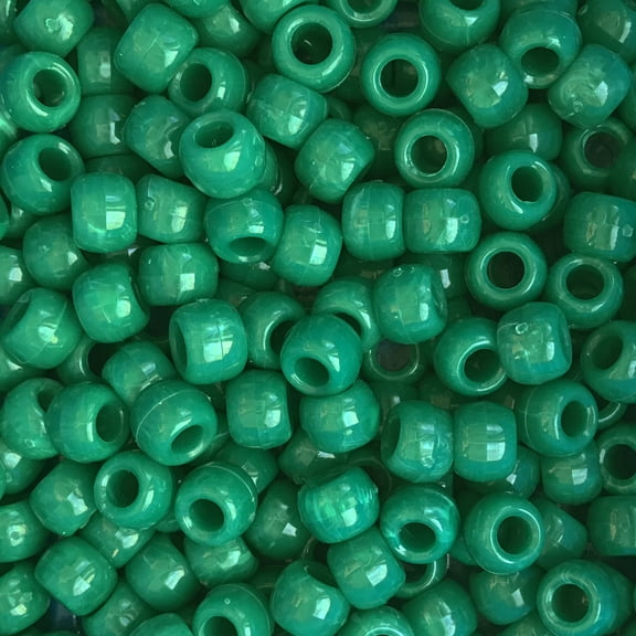 Pony Beads Jewel Green Marbled Crow Beads 6x9mm Large Hole Made in USA