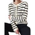 thumbnail image 2 of Women'S Round Neck Striped Cropped Knit Cardigan White &, 2 of 8