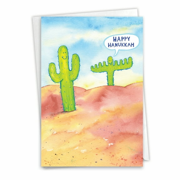 1 Funny Chanukah Card with Envelope - Menorah Cactus C3405HKG