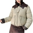 thumbnail image 3 of Oksale Cropped Puffer Jackets for Women Casual Lapel Quilted Outerwear Comfort Long Sleeve Overcoats for Winter 2025 White M, 3 of 8