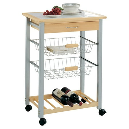 Neu Home Kitchen Cart With Wine Baskets Pine