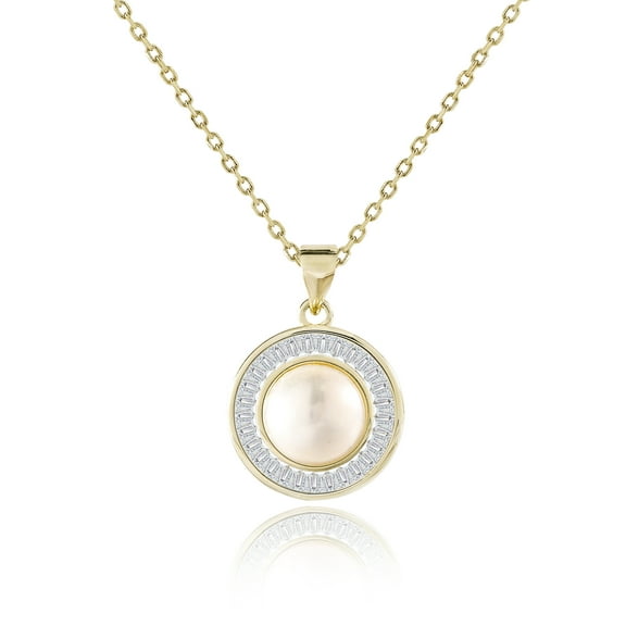 JeenMata 1 Carat Large Natural Pearl Pendant Necklace Halo - Classic Everyday Jewelry - Gift for Her
