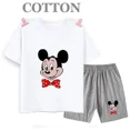 thumbnail image 3 of Conjunto de pantalones cortos de manga corta de verano para niños, camiseta de dibujos animados de Disney Mickey y pantalones, conjunto de 2 piezas, ropa linda para niñas y niños pequeños, 3 of 5