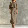 thumbnail image 4 of TEAJOPSUU Womens 2 Piece Outfit Sets 3/4 Sleeve Crew Neck Crop Top and Back Zipper A Line Maxi Skirt Sets Casual Fall Summer Matching Wear Khaki, 4 of 8