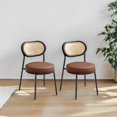thumbnail image 3 of LEDREM Boho Dining Chairs Set of 2 - PE Rattan Backrest & Synthetic Leather Seat, Ergonomic Kitchen, Living Room Accent Chairs, Coffee Brown, 3 of 6