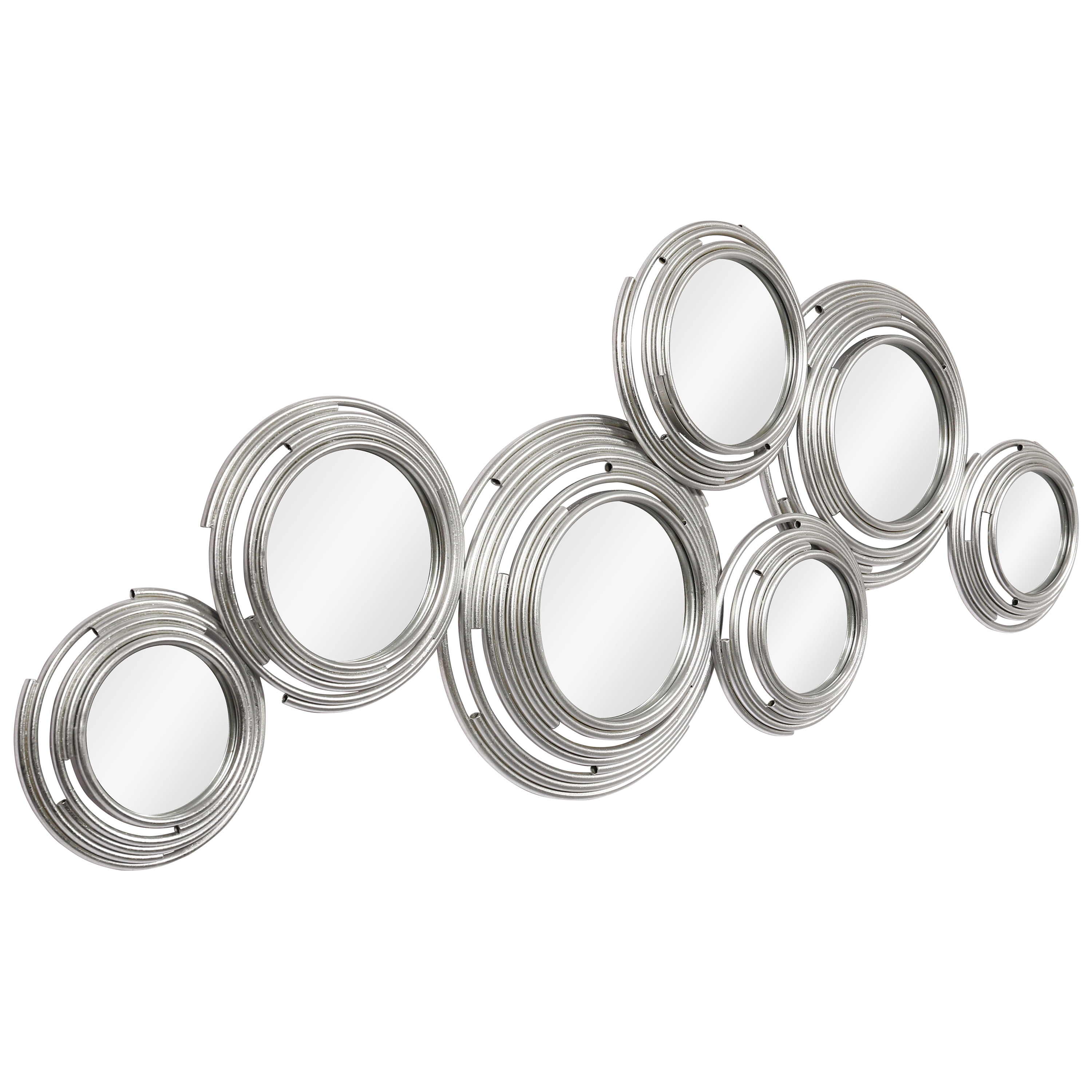 "Ascending Reflection" Circle Array Mirrors in Metal Foiled Frame,24"x59"