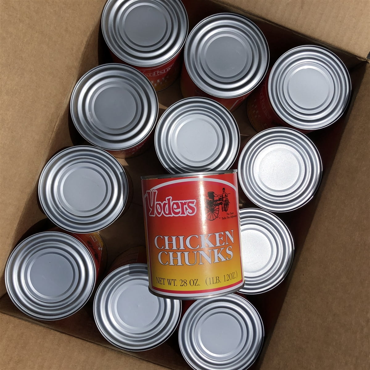 Yoders Canned Long Shelf Life Emergency Survival Food Ration Chicken Chunks with 14 Servings/28oz/Can- 12 Cans