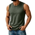 thumbnail image 3 of Men's Casual Sports Ice Silk Tank Top Sleeveless Crewneck Quick Dry Breathable Cooling Sun Protection T-Shirt Muscle Vest Summer Gym Workout Fashion Essential | JASKFLY,Army Green L, 3 of 9