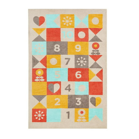 3 x 5 Yellow, Baby Blue, Gray and Beige Hand Tufted Hopscotch Area Throw