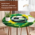 thumbnail image 3 of Green Yellow Soccer Round Tablecloth 55-60 Inch Round Fitted Table Cloth with Elastic Edge, Watercolor Football Sports Waterproof Table Cover Protector for Outdoor Picnic Party Dining, 3 of 9