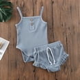 thumbnail image 2 of Qiylii 2 Pcs Baby Girl Knitted Outfit Set, Sleeveless Suspenders Jumpsuit+Shorts, 2 of 7