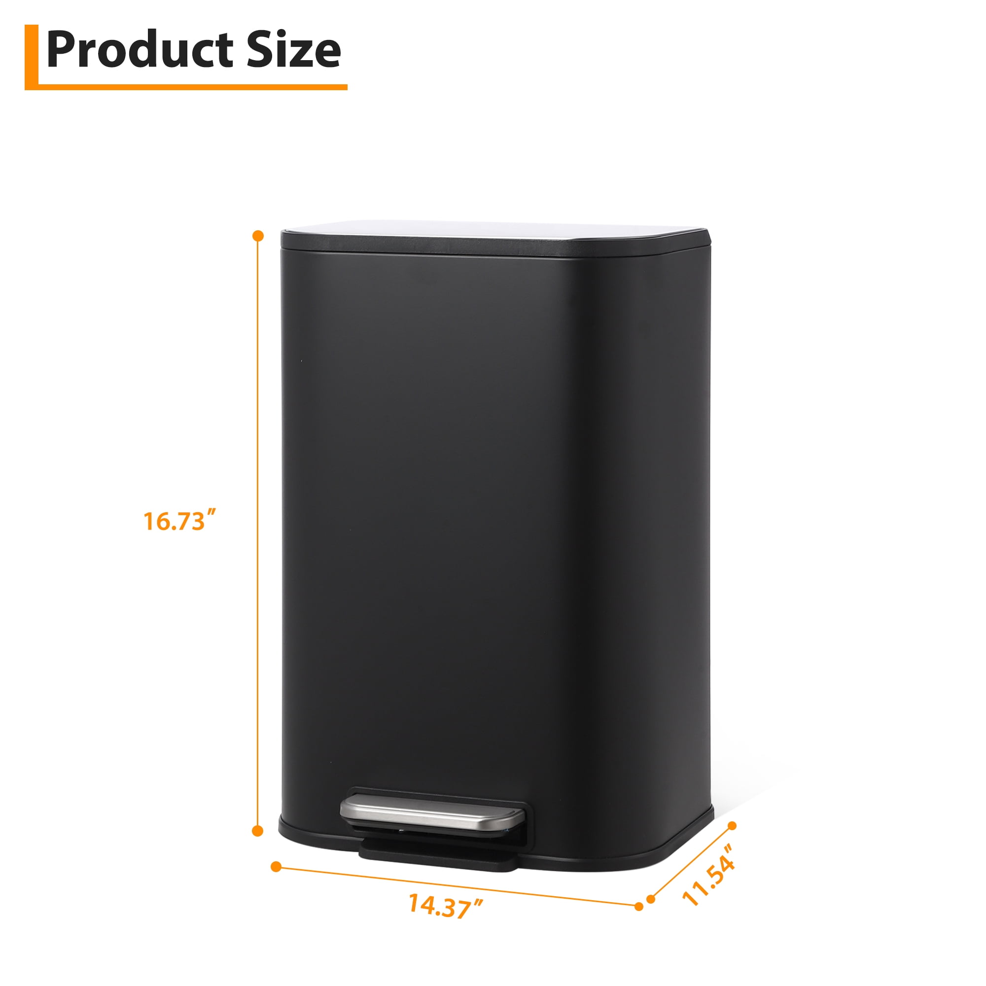 Kitchen Trash Can with Lid, Stainless Steel Garbage Can with Foot Pedal & Removable Inner Bucket, Rectangular Step On Waste Bin for Office Bedroom Living Room