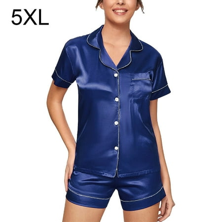 

Elenxs Women Buttons Down Front Lapel Sleepwear Neck Suit Sleeve Short Pajama