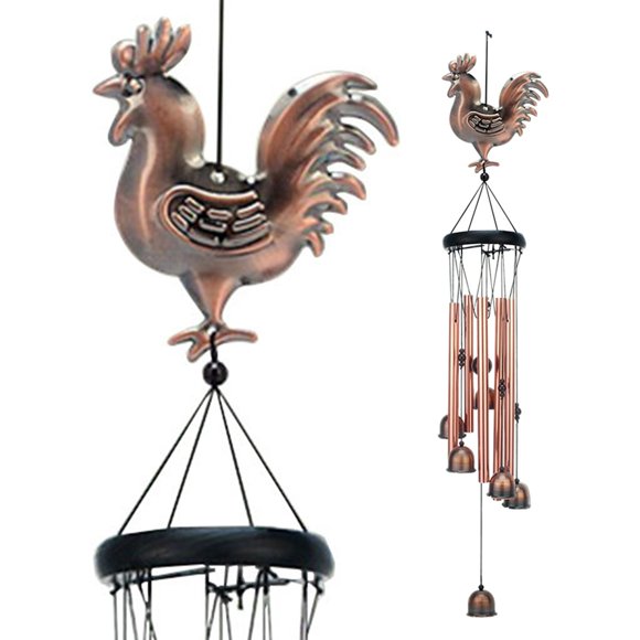 Djiypn Bronze Chickens Wind Chimes for Home, Garden, Balconies, Rooms, Patio, Indoor, Outside Decor, Retro Wind Bells, Rooster Wind Catcher, Outdoor Memorial Wind Chime Gifts for Mom, Women