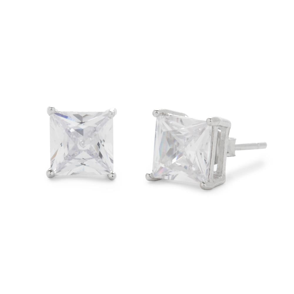 BOXED 6MM 1.25CT STERLING SILVER PRINCESS CUT CUBIC ZIRCONIA SOLITAIRE EARRINGS 