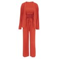 thumbnail image 5 of Elainilye Fashion Pajamas for Women Set Vests Three Piece Set Strips Wearing Long Pants Pajamas Homewear Loungewear,Orange, 5 of 6