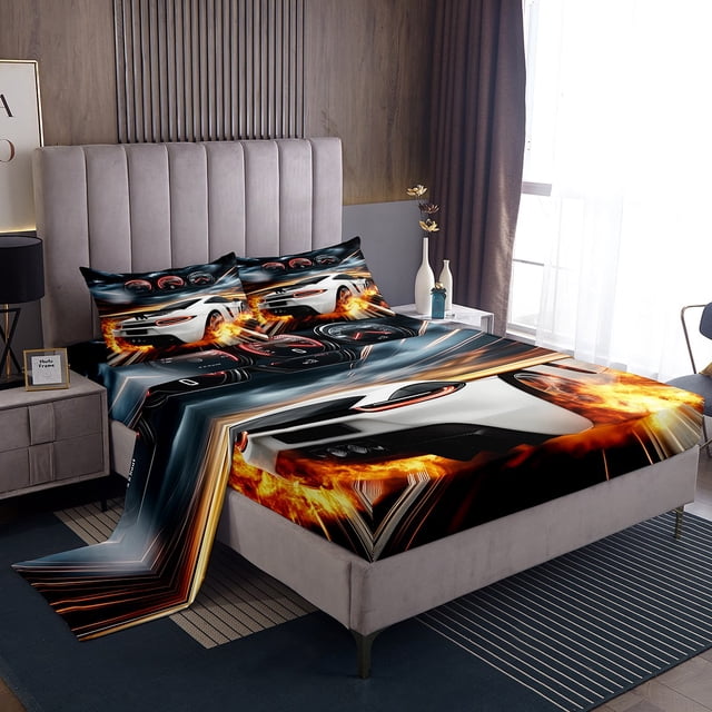 Erosebridal Teens Racing Car Full Sheet Sets,Extreme Sports Bedding Full Size,Fast Car Decor,Lightweight,4-Piece