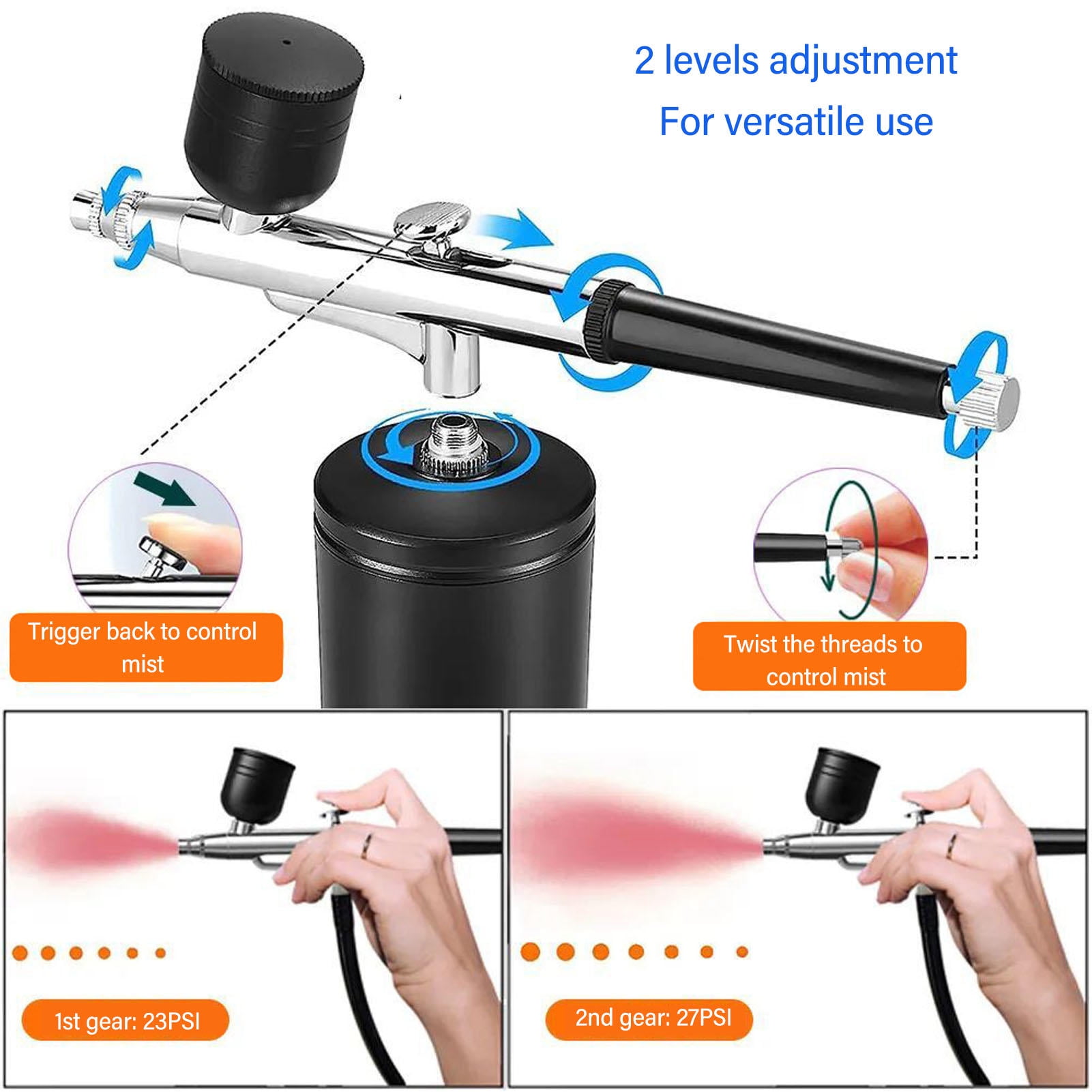 BOKYAN Cordless Electric Airbrush Kit – 2‑Mode High‑Pressure 20cc/40cc Canister, Oxygen Injection, Cleaning Brush, Extension Tube, Ideal for Cake Models, Nail Art & Painting