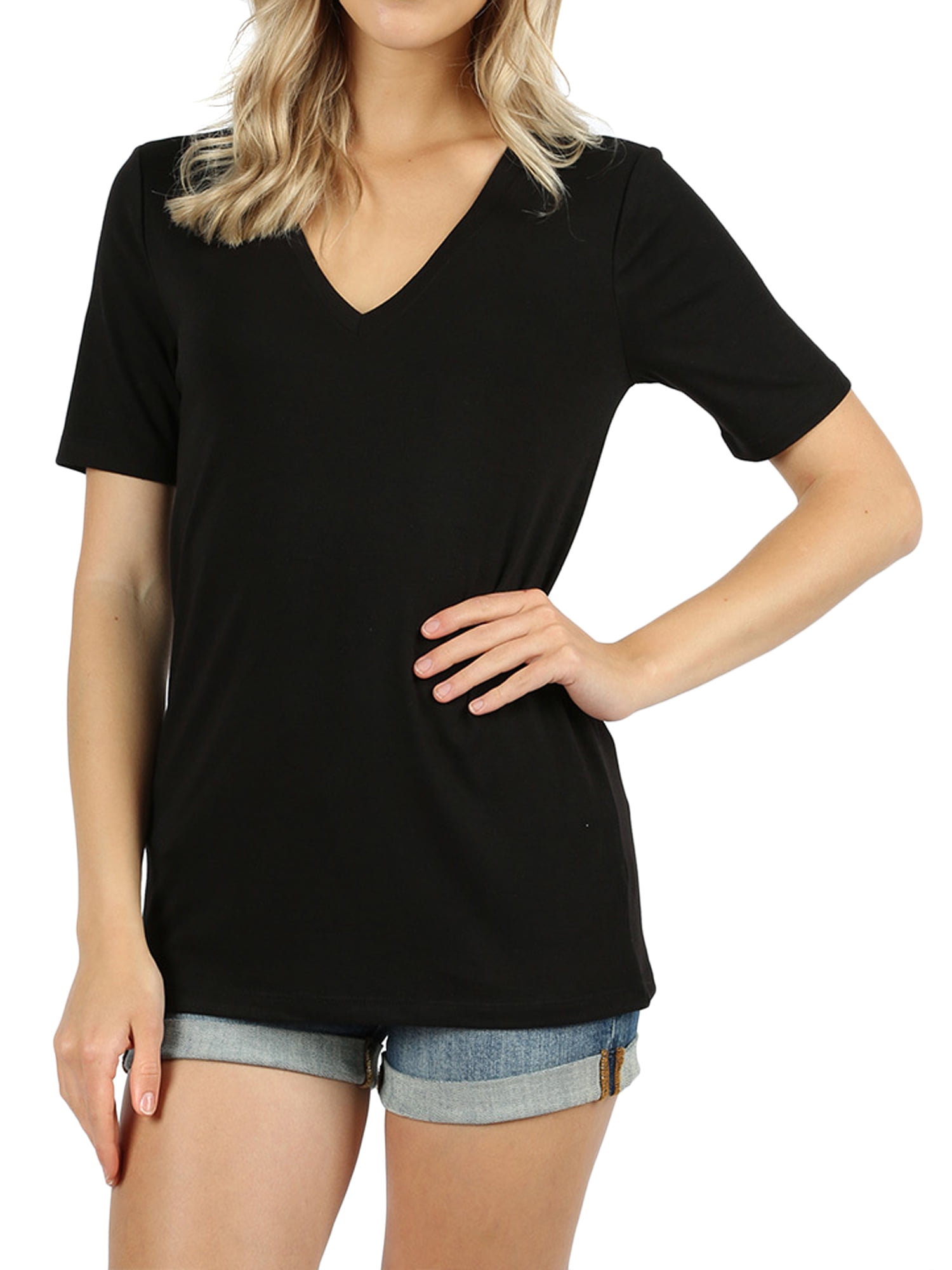 Zenana Women Casual V Neck Short Sleeve Basic Jersey T Shirt Tops